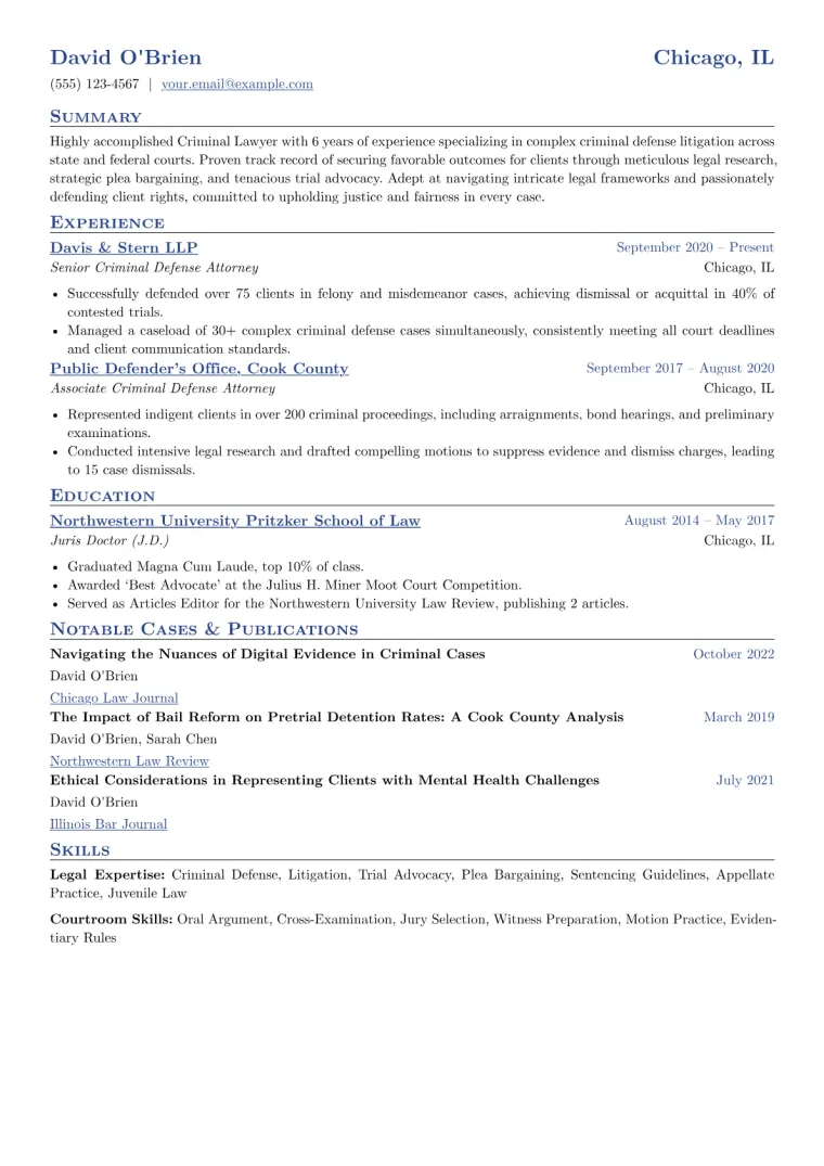 Criminal Lawyer Resume Example CV template preview