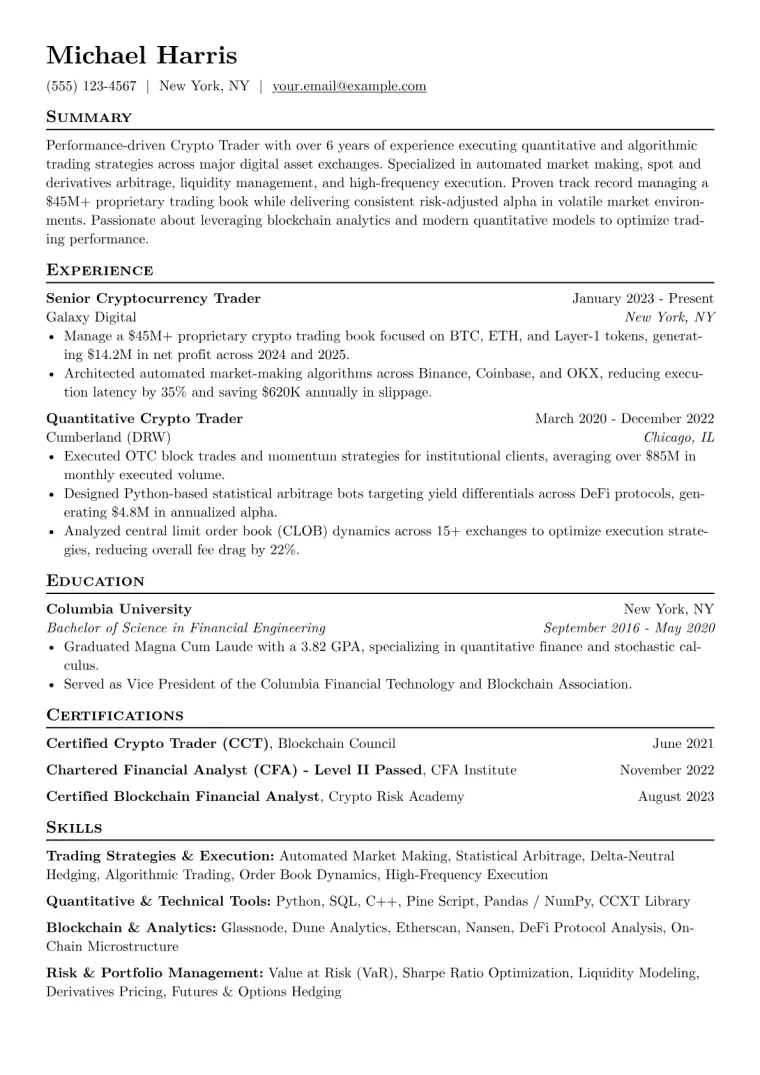 Crypto Trader Resume Example preview
