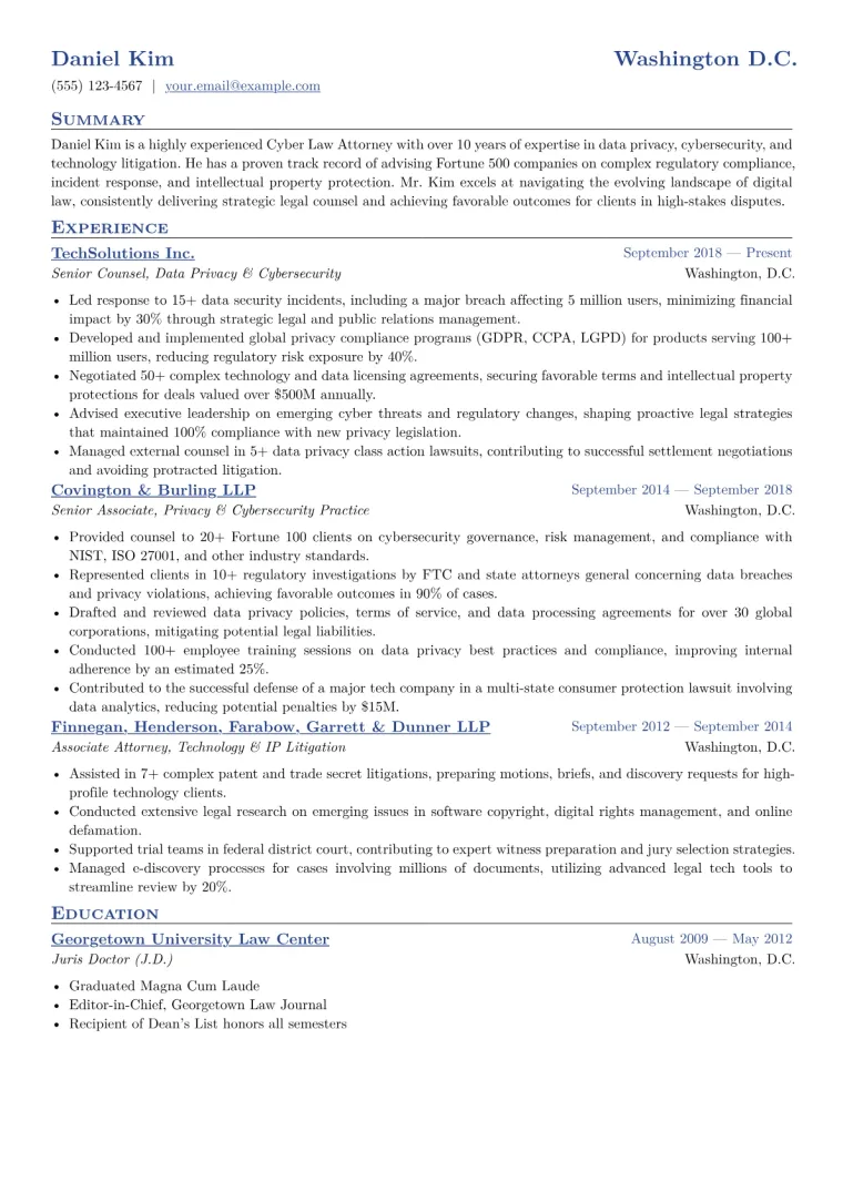 Cyber Law Attorney Resume Example CV template preview