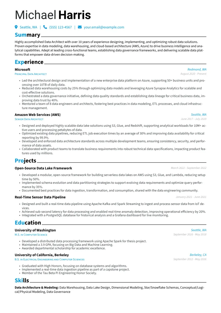Data Architect Resume Example CV template preview