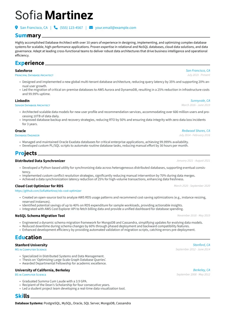Database Architect Resume Example CV template preview