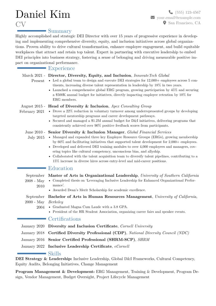 DEI Director Resume Example CV template preview