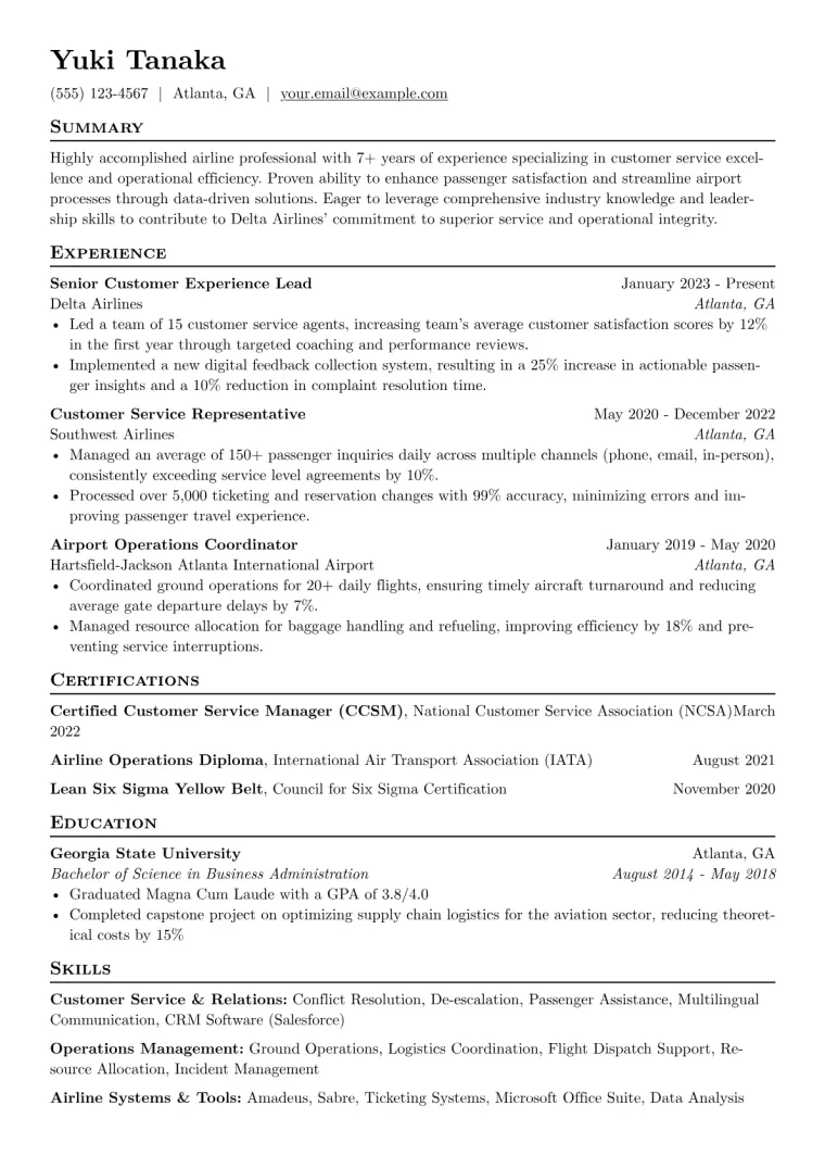 Delta Airlines Resume Example preview