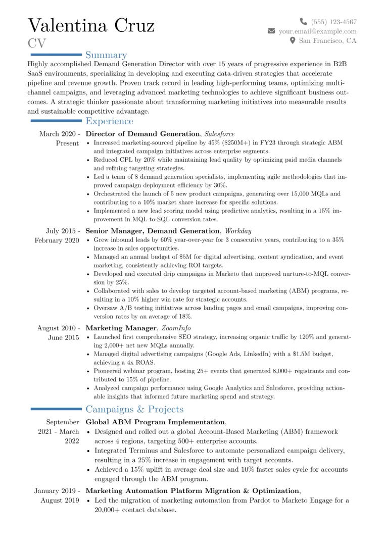 Demand Generation Director Resume Example CV template preview