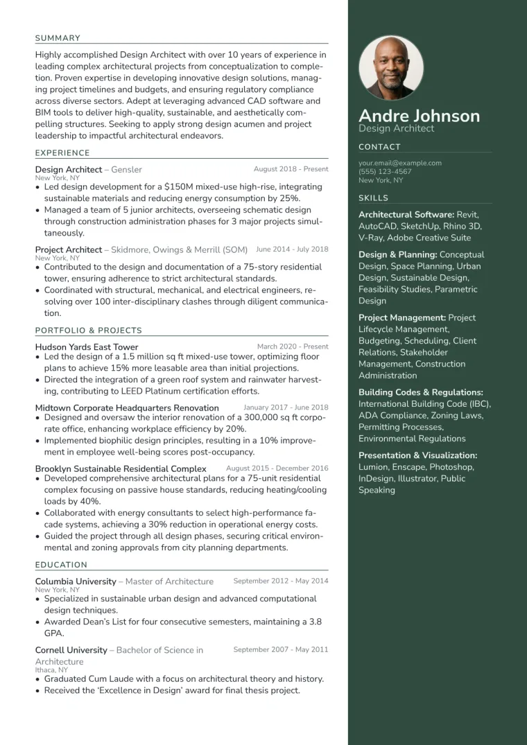 Design Architect Resume Example preview