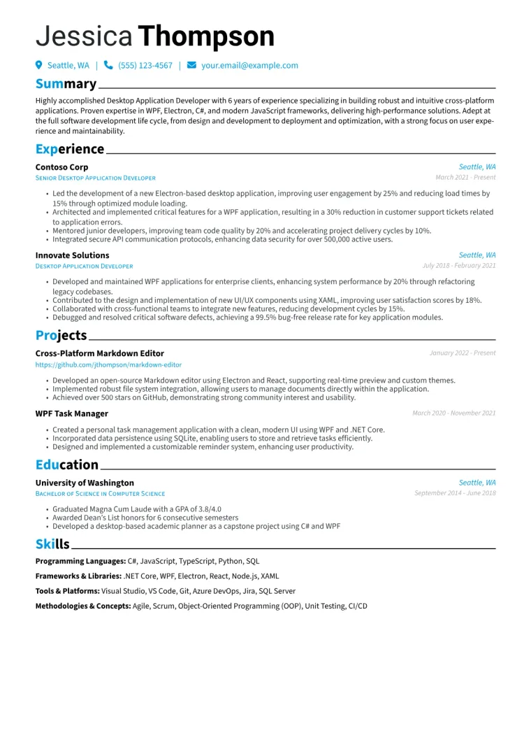 Desktop Application Developer Resume Example CV template preview