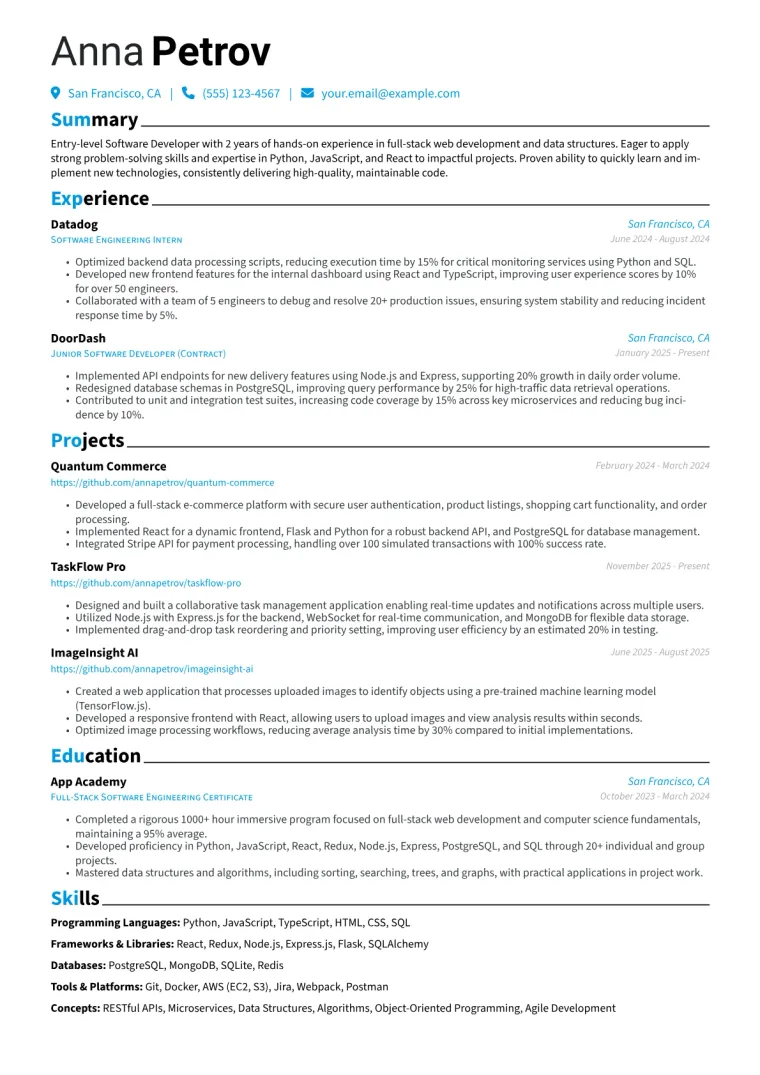 Developer With No Experience Resume Example CV template preview