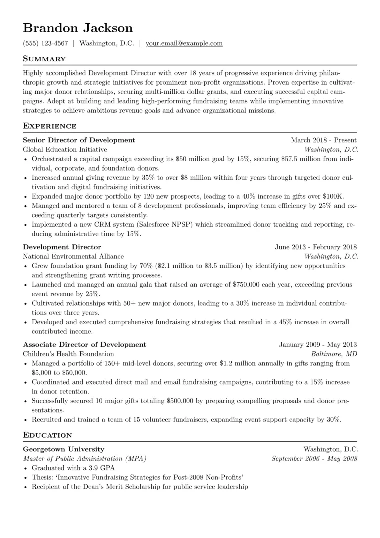 Development Director Resume Example CV template preview