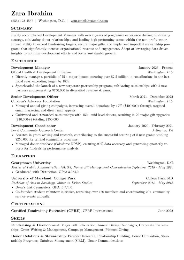 Development Manager Resume Example CV template preview