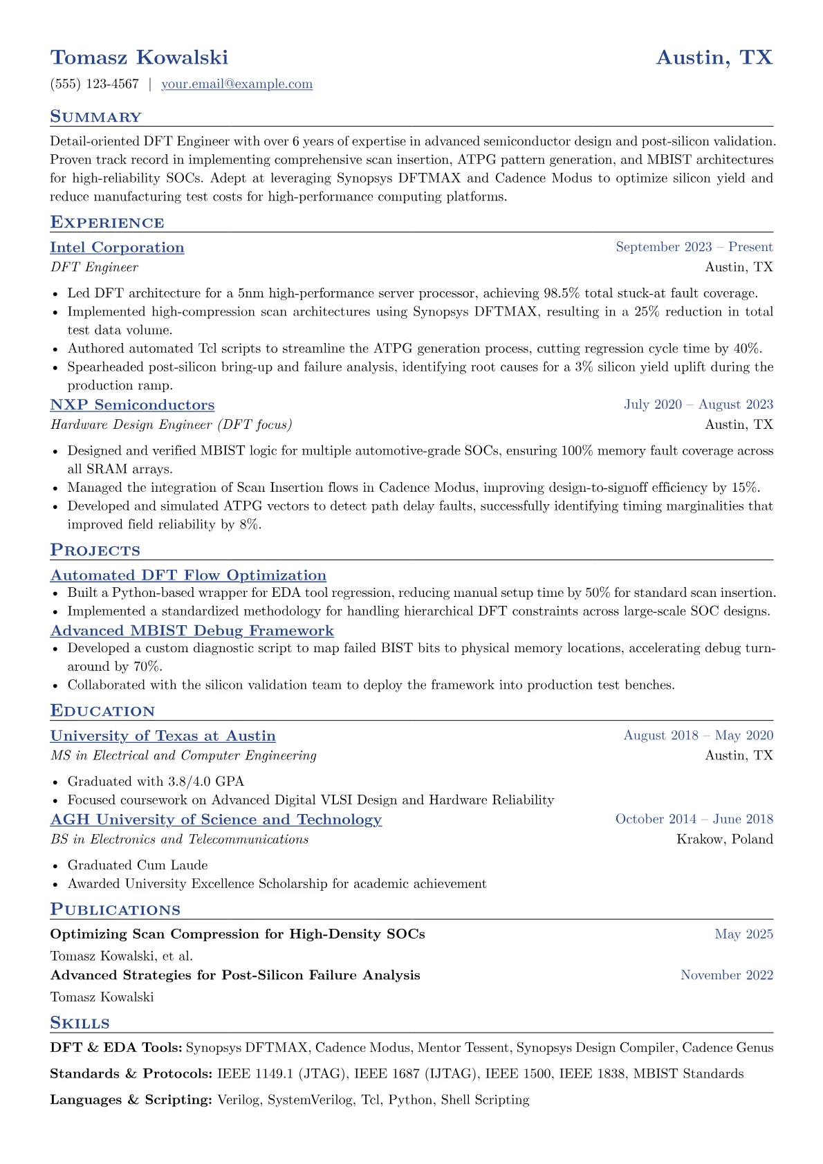 DFT Engineer Resume Examples + Free Template (2026)