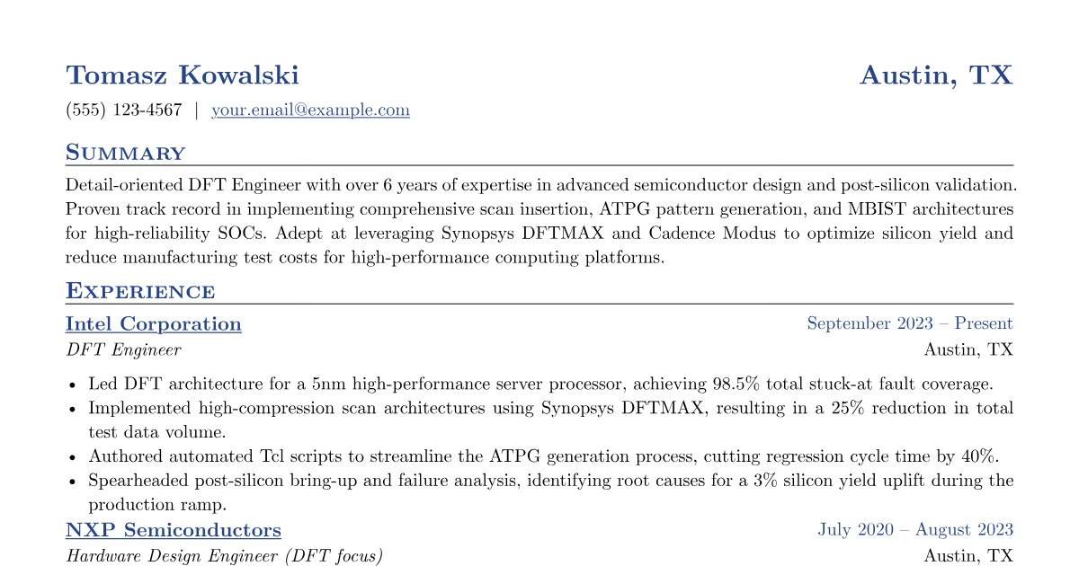 DFT Engineer Resume Examples + Free Template (2026)