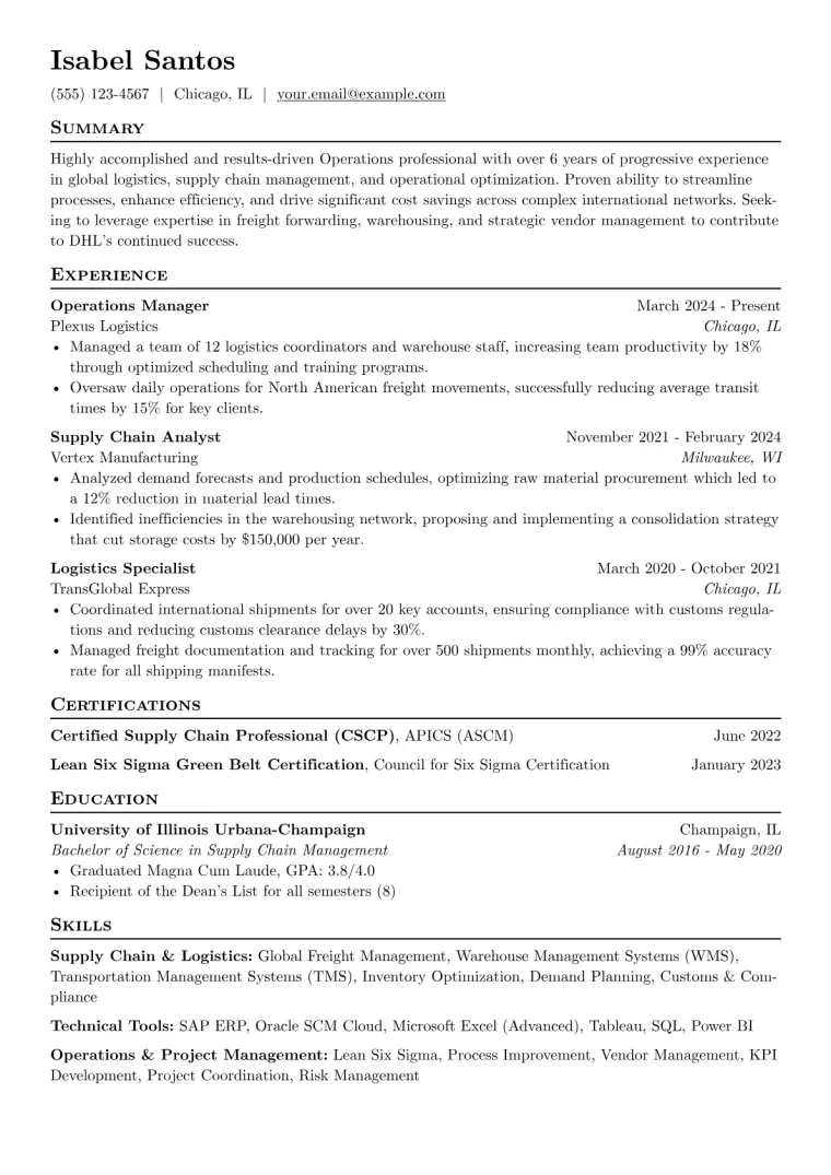 DHL Resume Example preview