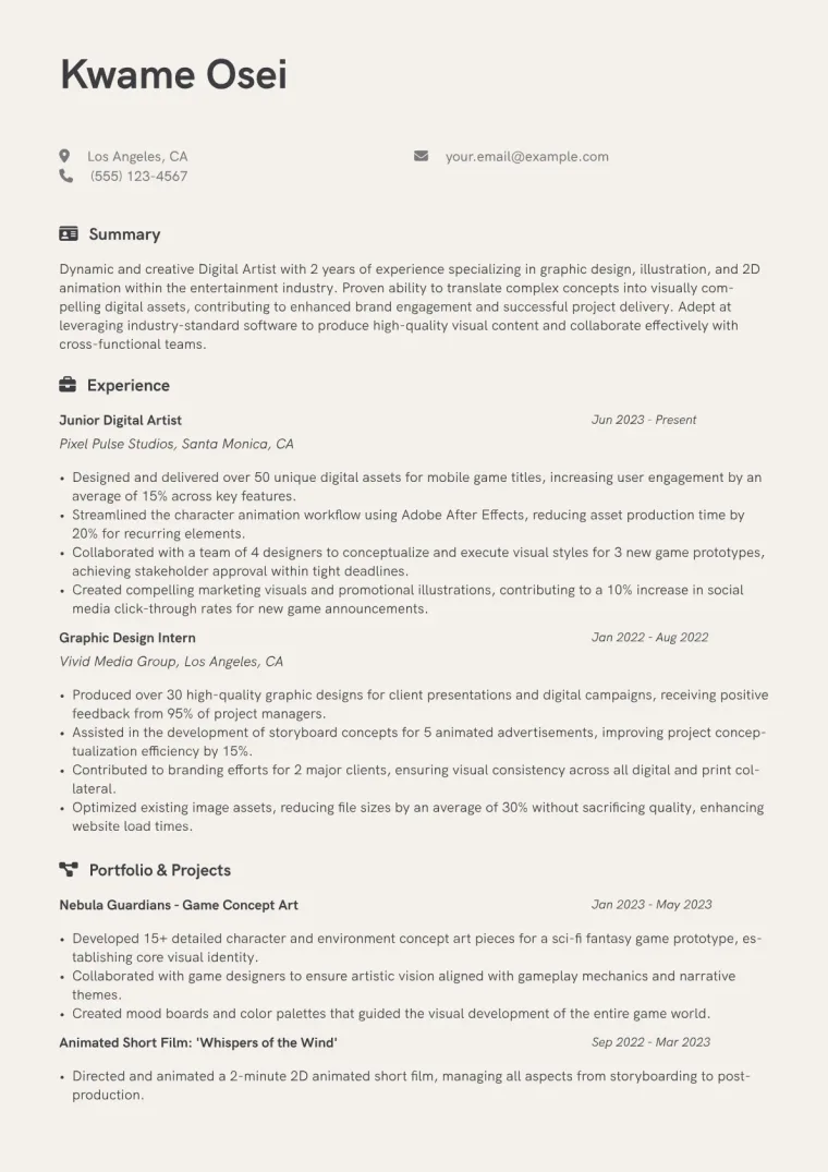 Digital Artist Resume Example CV template preview