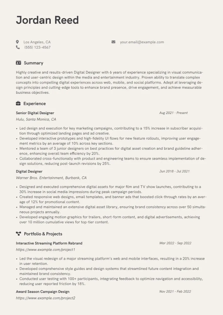 Digital Designer Resume Example CV template preview