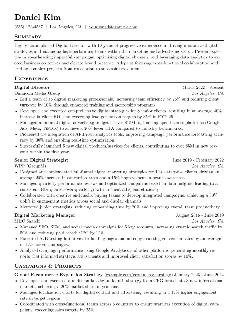 Digital Director Resume Example preview