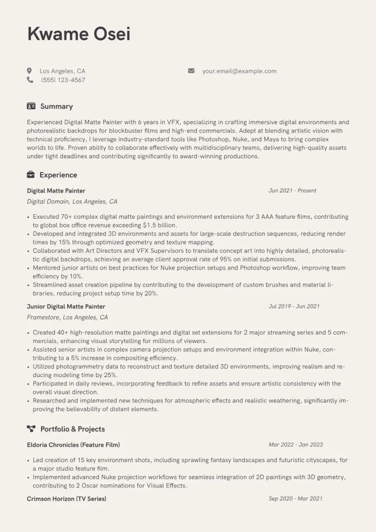 Digital Matte Painter Resume Example CV template preview