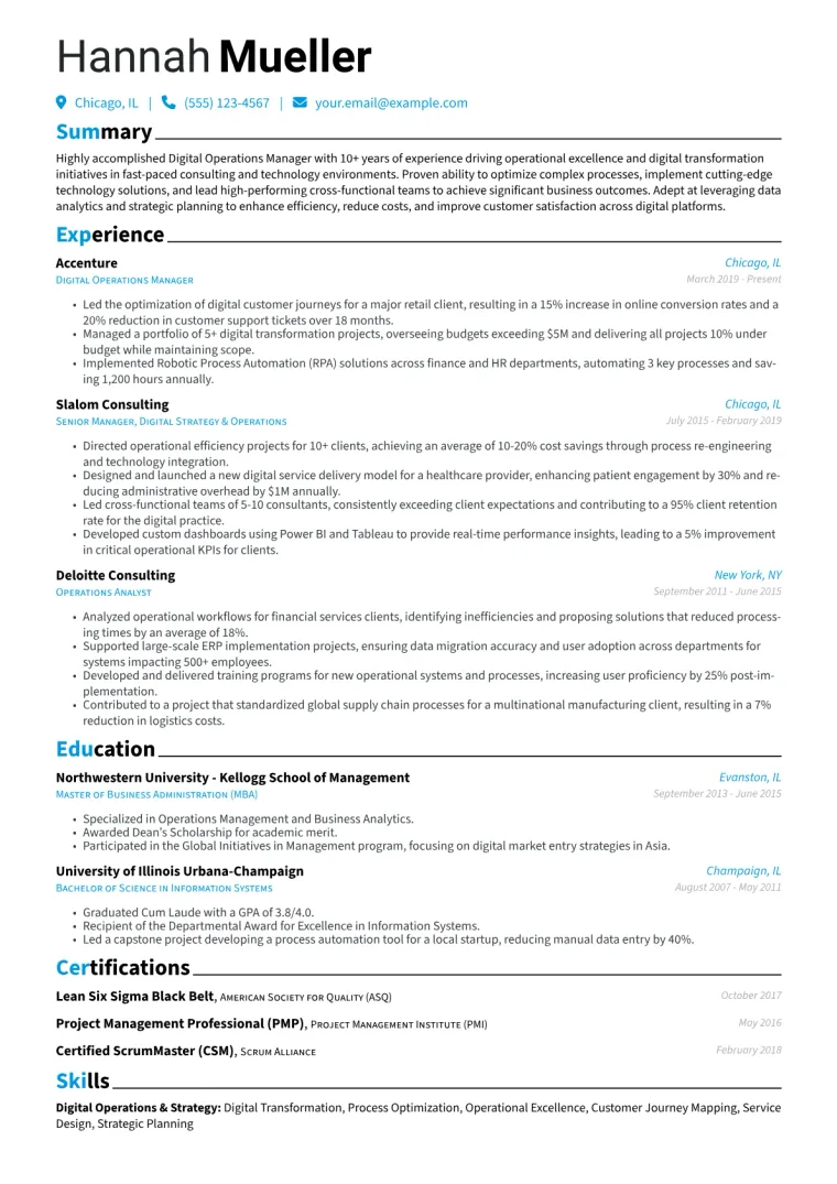 Digital Operations Manager Resume Example CV template preview
