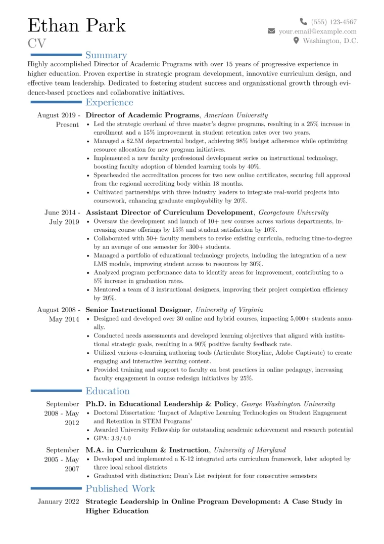 Director of Academic Programs Resume Example CV template preview