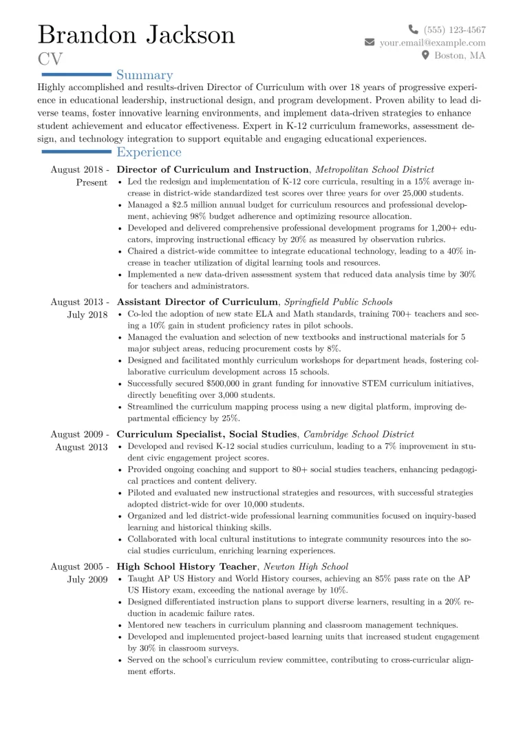 Director of Curriculum Resume Example CV template preview