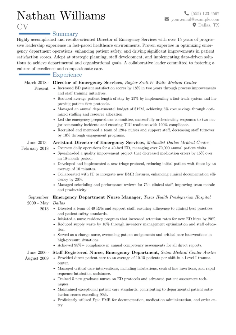 Director of Emergency Services Resume Example CV template preview