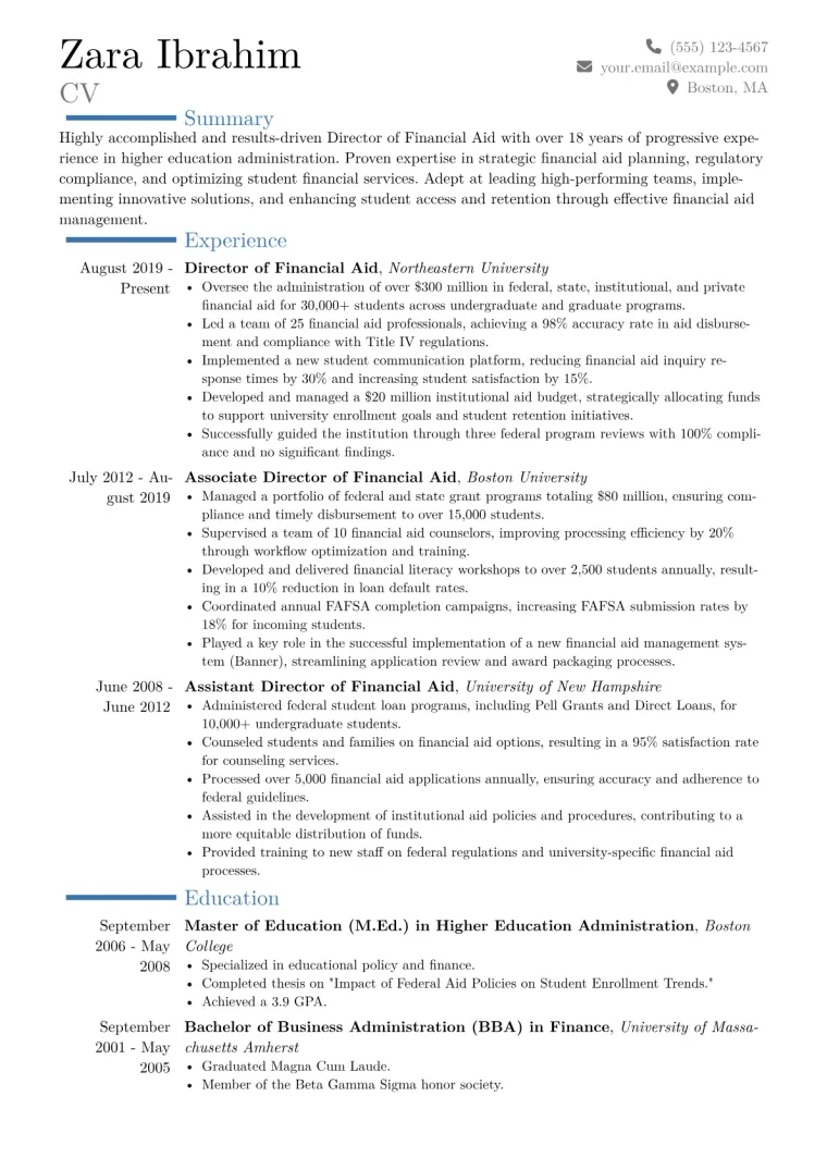 Director of Financial Aid Resume Example CV template preview