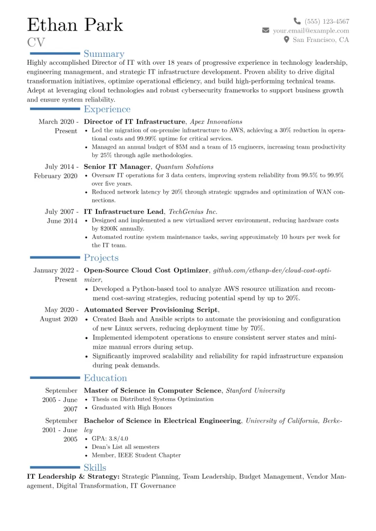 Director of IT Resume Example CV template preview