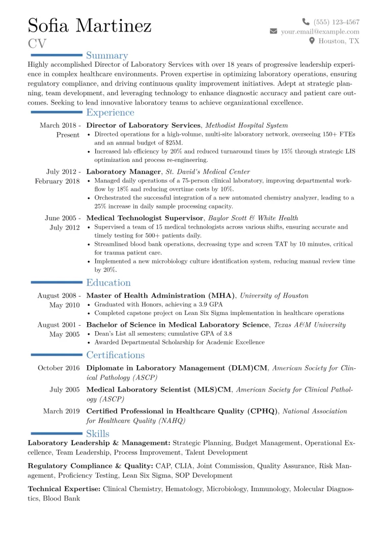 Director of Laboratory Services Resume Example CV template preview