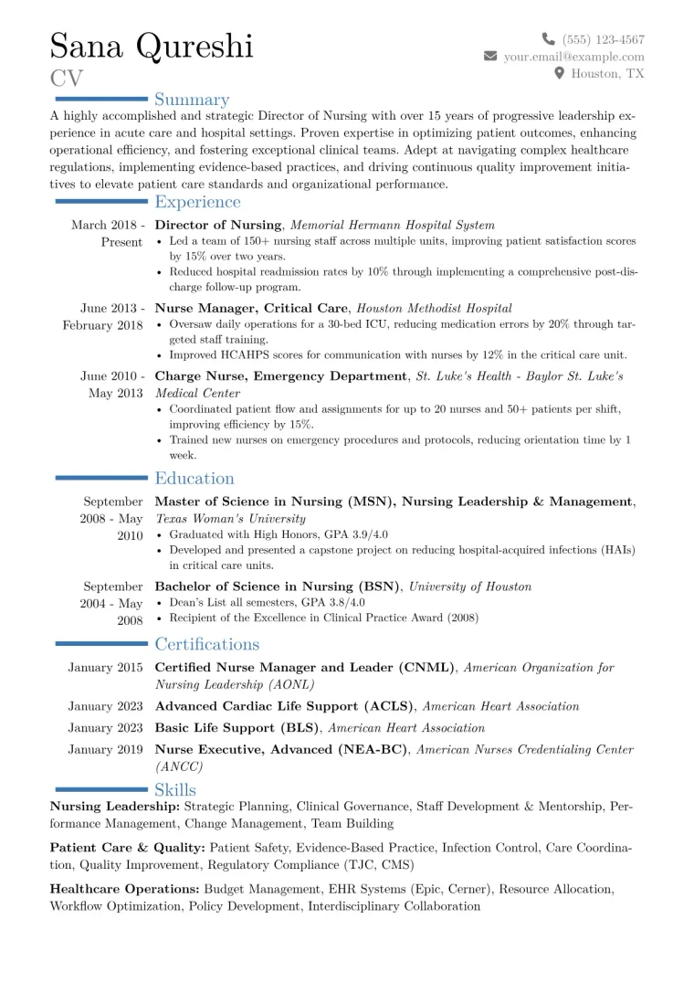 Director of Nursing Resume Example CV template preview