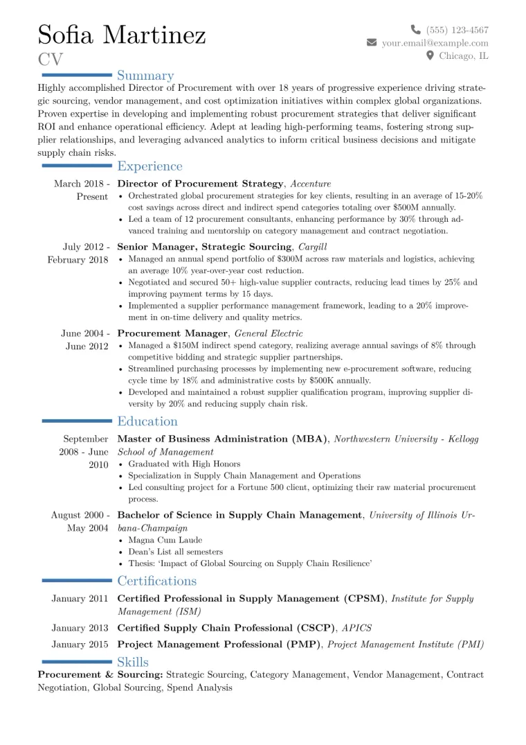 Director of Procurement Resume Example CV template preview