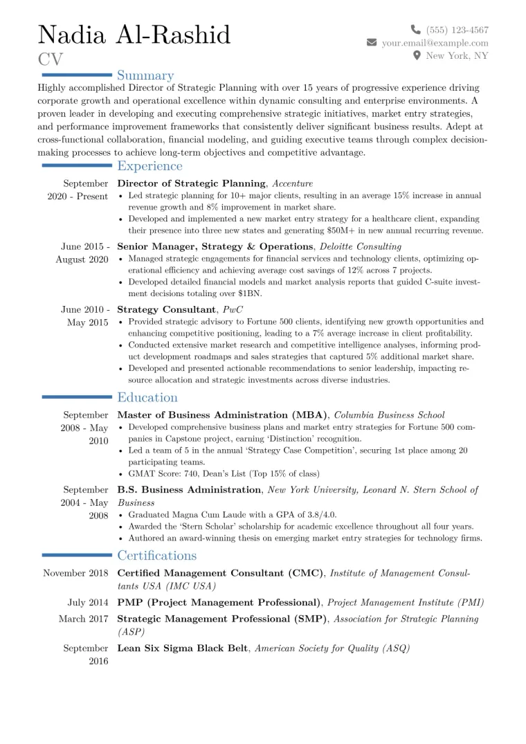Director of Strategic Planning Resume Example CV template preview