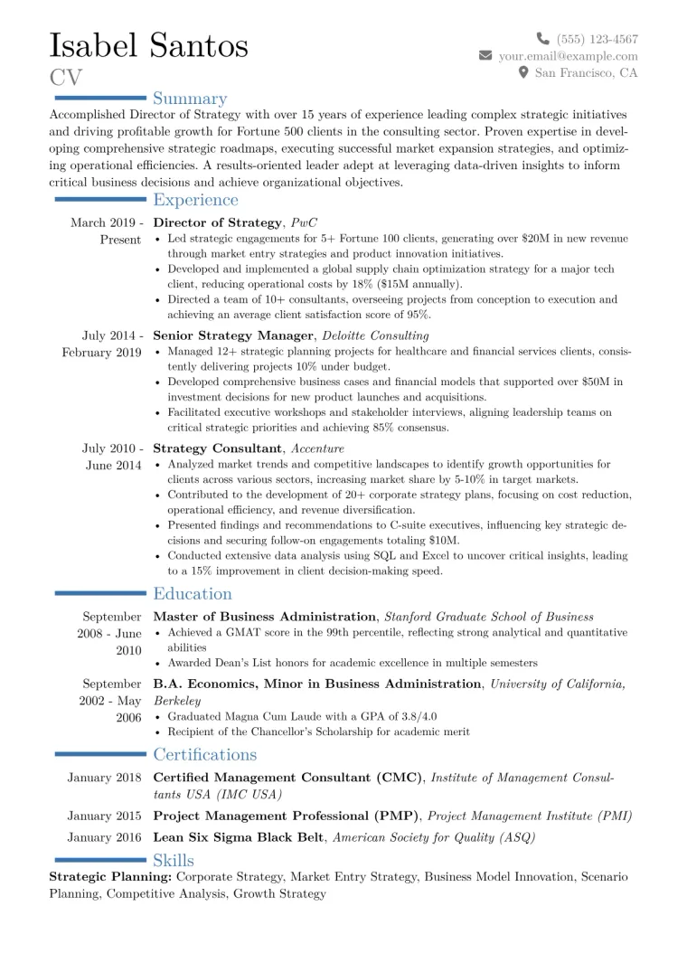 Director of Strategy Resume Example CV template preview