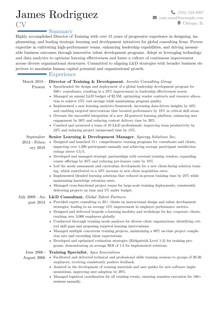 Director of Training Resume Example CV template preview
