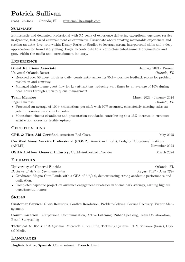 Disney Resume Example CV template preview