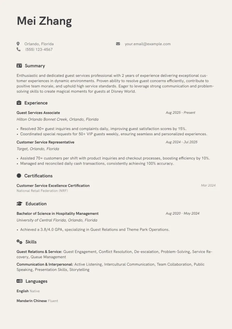 Disney World Resume Example preview