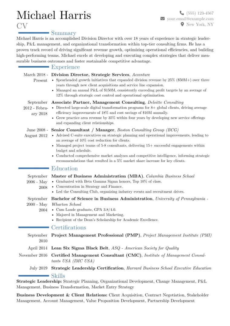 Division Director Resume Example CV template preview