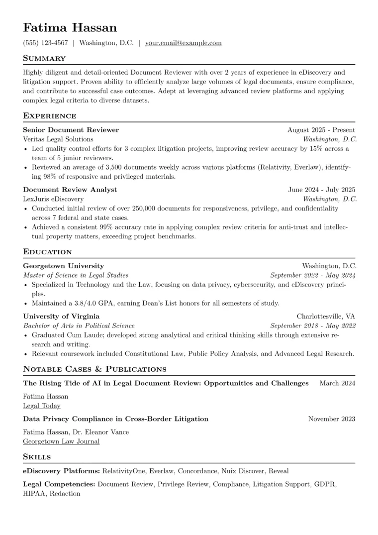 Document Reviewer Resume Example preview