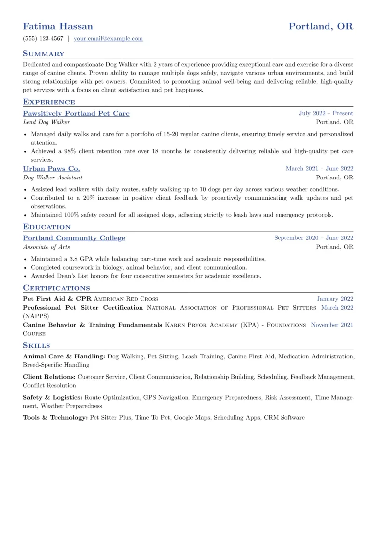 Dog Walker Resume Example