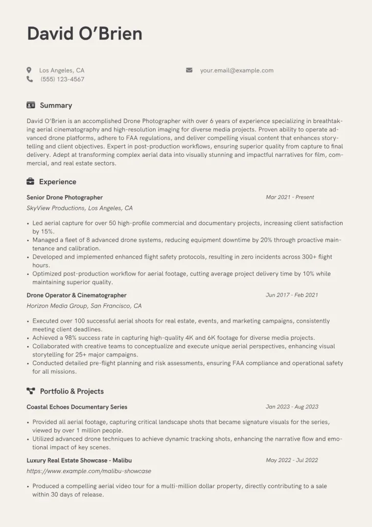Drone Photographer Resume Example CV template preview