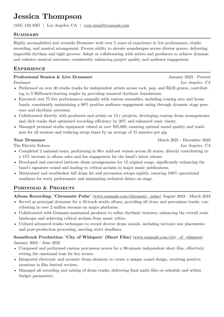 Drummer Resume Example preview