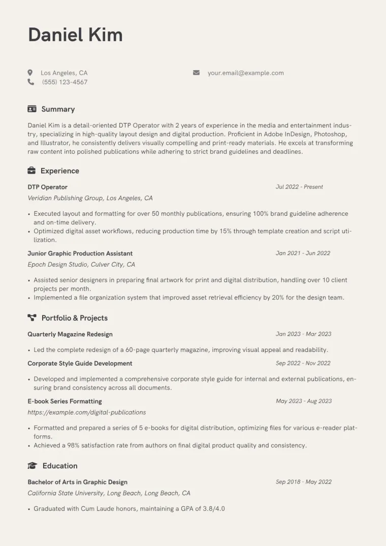 DTP Operator Resume Example CV template preview