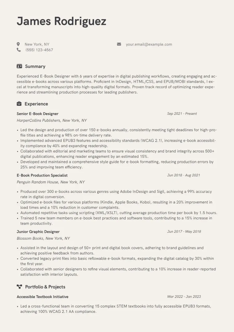 E-Book Designer Resume Example CV template preview