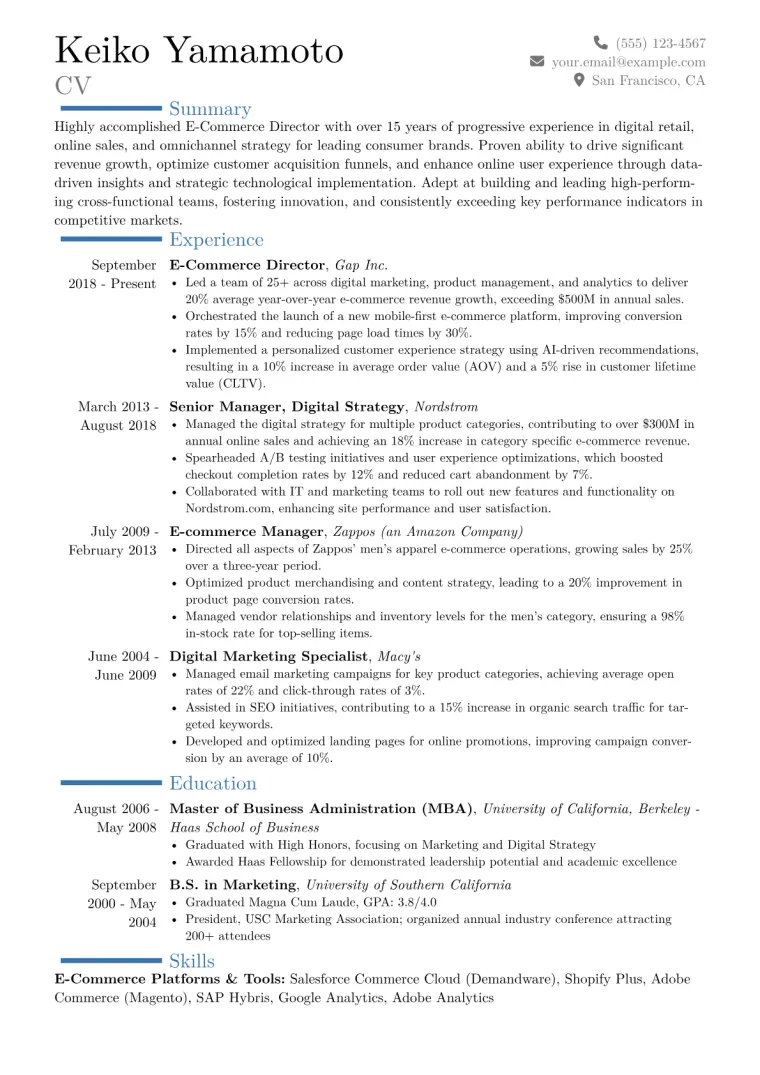E-Commerce Director Resume Example CV template preview