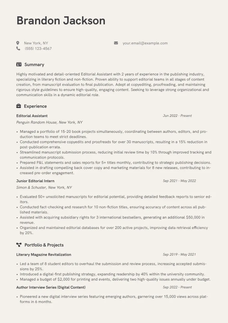 Editorial Assistant Resume Example CV template preview