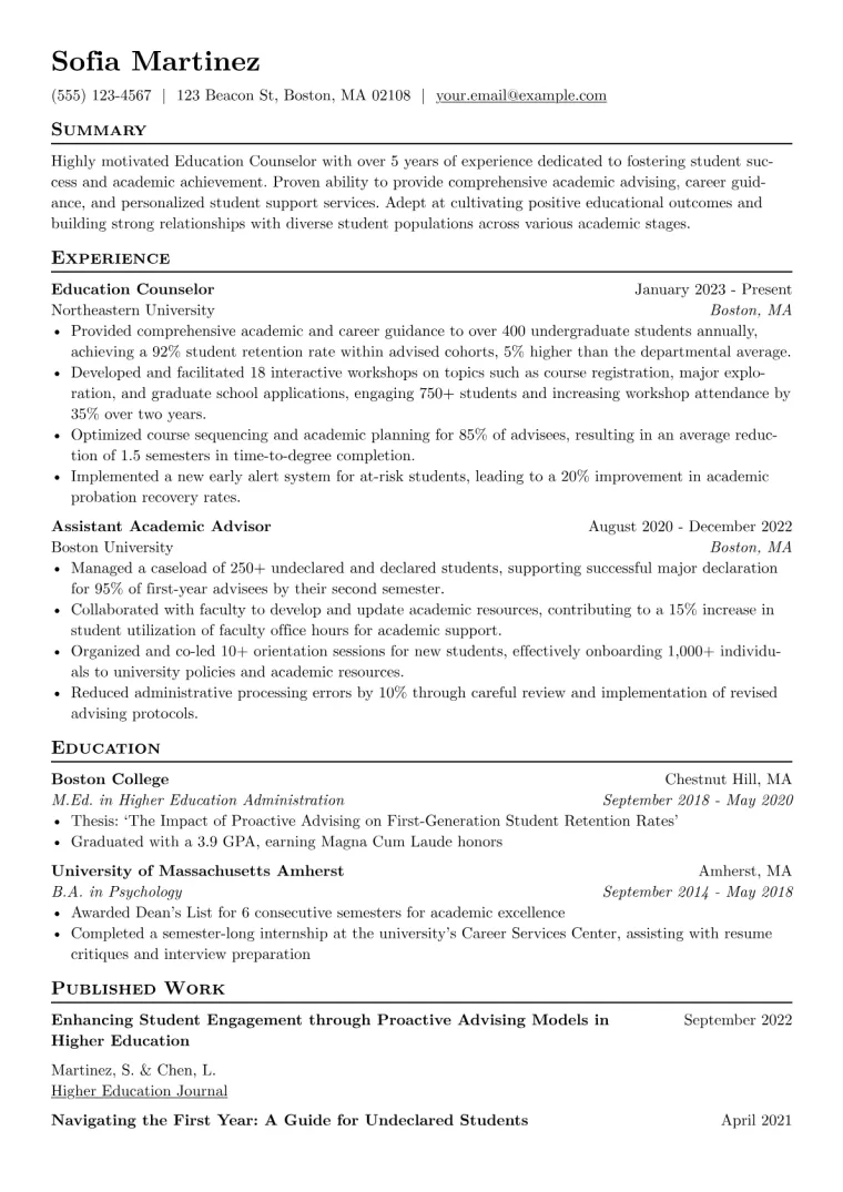 Education Counselor Resume Example CV template preview
