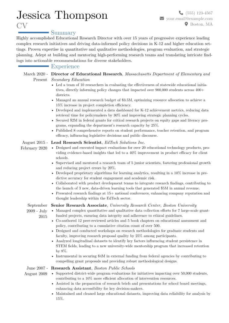 Educational Research Director Resume Example CV template preview
