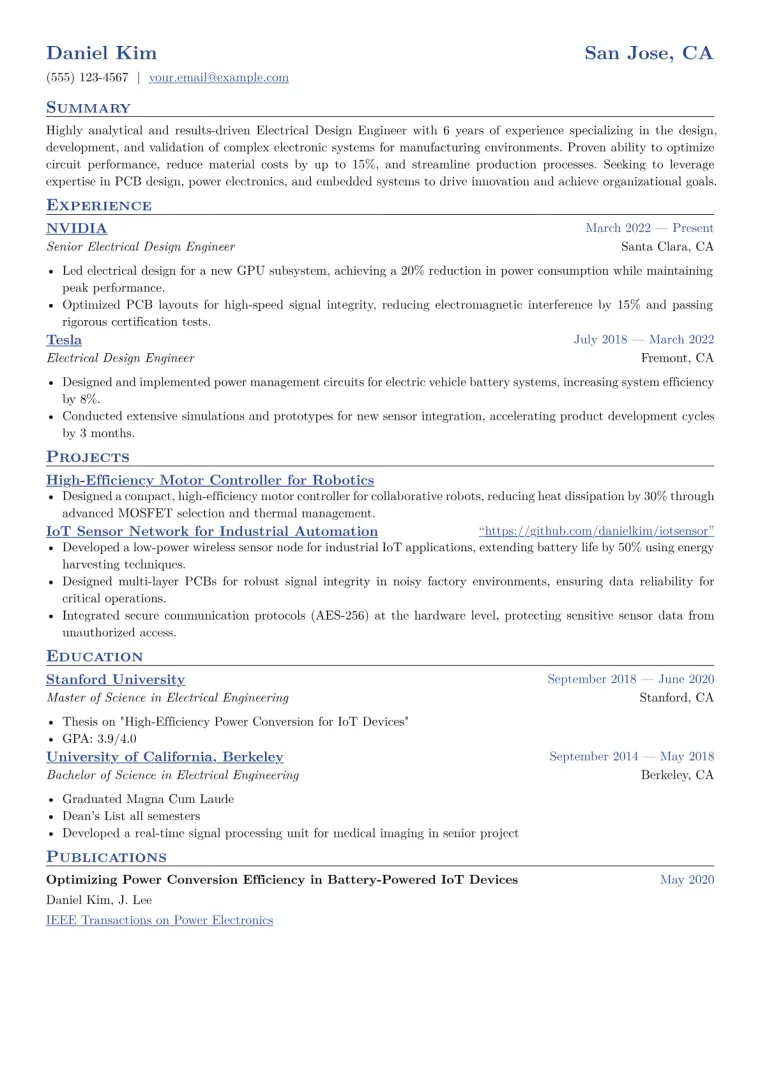 Electrical Design Engineer Resume Example CV template preview