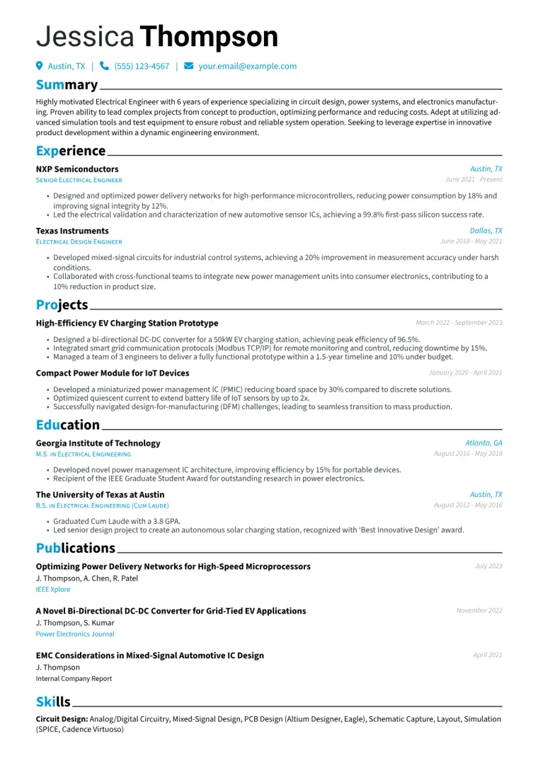 Electrical Engineer Resume Example CV template preview