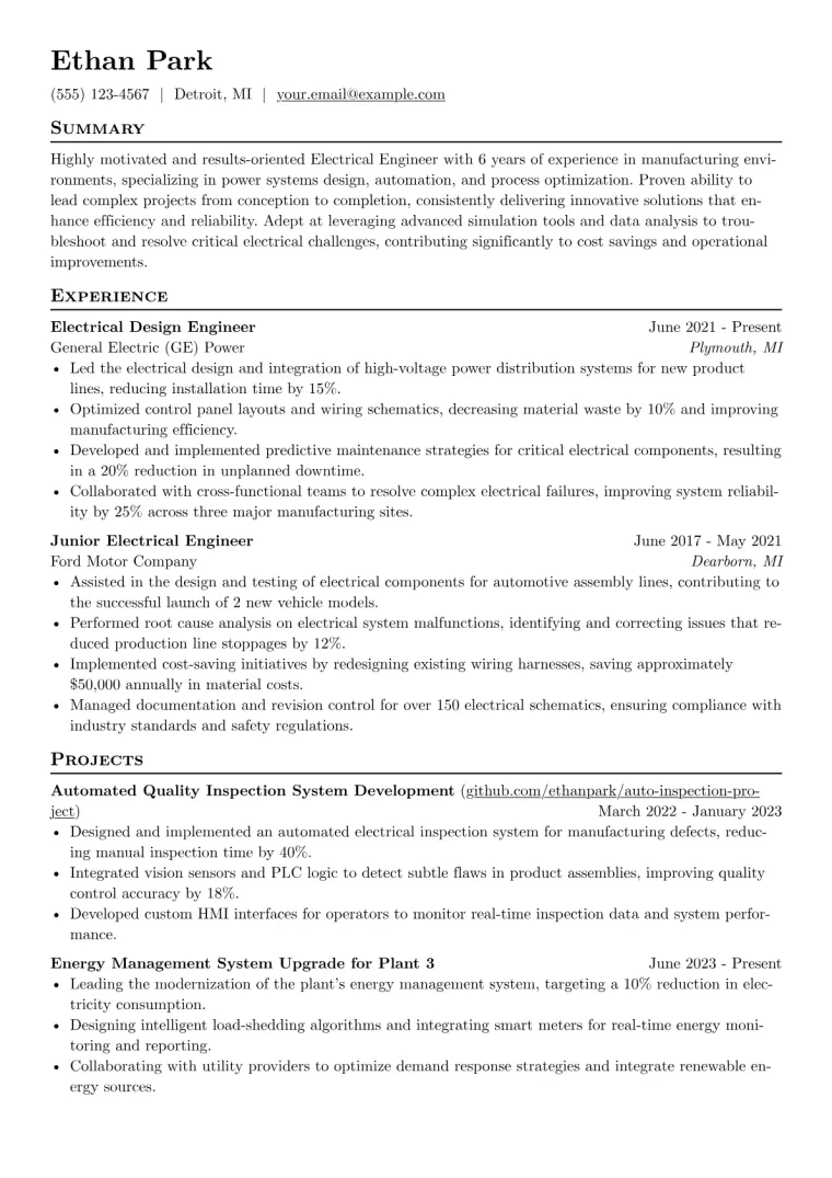 Electrical Resume Example CV template preview