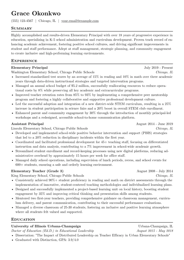 Elementary Principal Resume Example preview