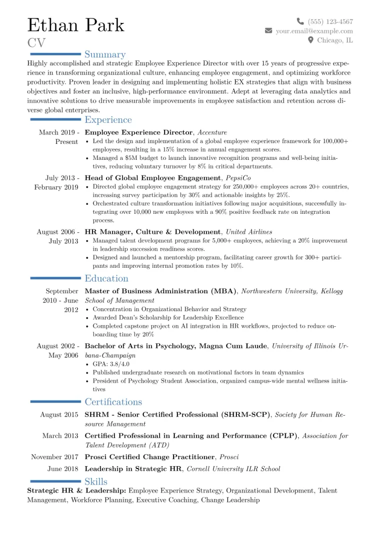 Employee Experience Director Resume Example CV template preview